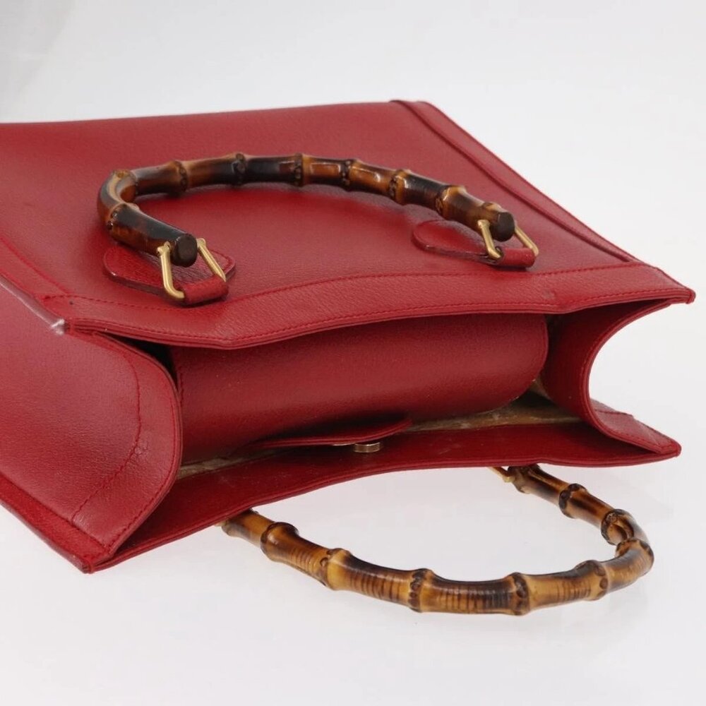 GUCCI Bamboo Hand Bag Leather Red Gold 002 0260 2615 Auth ep12137 - Picture 7 of 16